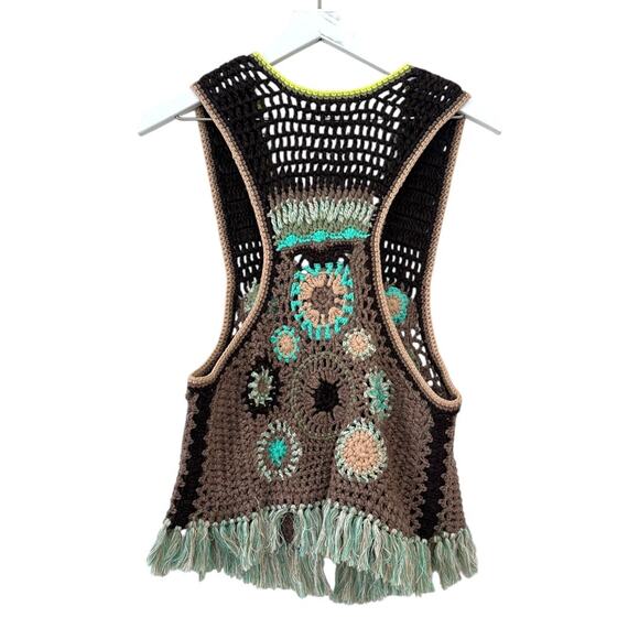 Free People Desert Rose Crochet Fringe Vest Multicolor Boho Festival Medium - Picture 6 of 9